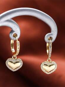 1 Pasang Anting Hoop Hati Bergaya Bahan Tembaga dengan Hiasan Zirkonia Mikro - W16387 - View 10