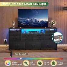 Modern TV Stand For 55 60 65 Inch TV, Entertainment Center With LED Lights & Charging Station, 13 Fabric Drawer Open Shelf Media Console For Living Room Hallway Wood Top - Xem 4
