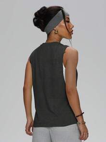 Gilet sans manches ample et élastique de couleur unie pour femmes, pour la course, les exercices en plein air et les entraînements décontractés au printemps et en été - Gris charbon - Voir 2