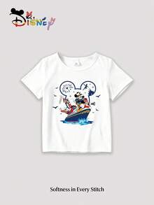 DisneyMickeyMouseFamily Children's Jeans, Straight Leg Casual Baby Jeans, Cartoon Print, Comfortable And Soft Fabric, New Summer Retro Jeans, Suitable For Everyday Wear, Sports, And Travel. Cute Summer School Outfits For Kids, A Top Choice For Gifts. - 白色 - 查看 2
