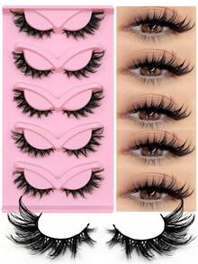 Mi giả Rikuaild Cat Eye, 5 cặp mi giả Foxy Eye, mi giả lông chồn mềm mại, có sọc, tạo vẻ ngoài tự nhiên, có thể tái sử dụng, dùng để trang điểm. - màu đen - Xem 1