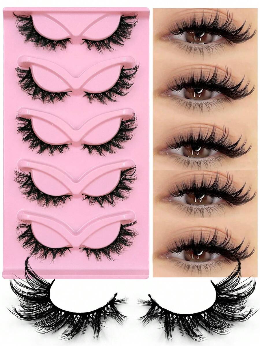 Mi giả Rikuaild Cat Eye, 5 cặp mi giả Foxy Eye, mi giả lông chồn mềm mại, có sọc, tạo vẻ ngoài tự nhiên, có thể tái sử dụng, dùng để trang điểm. - màu đen - Xem 1