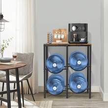 3-Tier Water Jug Holder, 5-Gallon Bottle Storage Rack With Extended Wood Top Shelf, 4-Slot Water Dispenser Stand For Home, Office & Garage - 查看 6