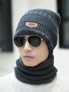 MilyModa Kit Set: Flexible And Warm Winter Hat And Scarf / Unisex - Màu xám đen - Xem 1