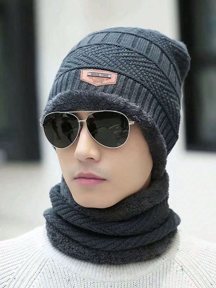 MilyModa Kit Set: Flexible And Warm Winter Hat And Scarf / Unisex - Màu xám đen - Xem 1