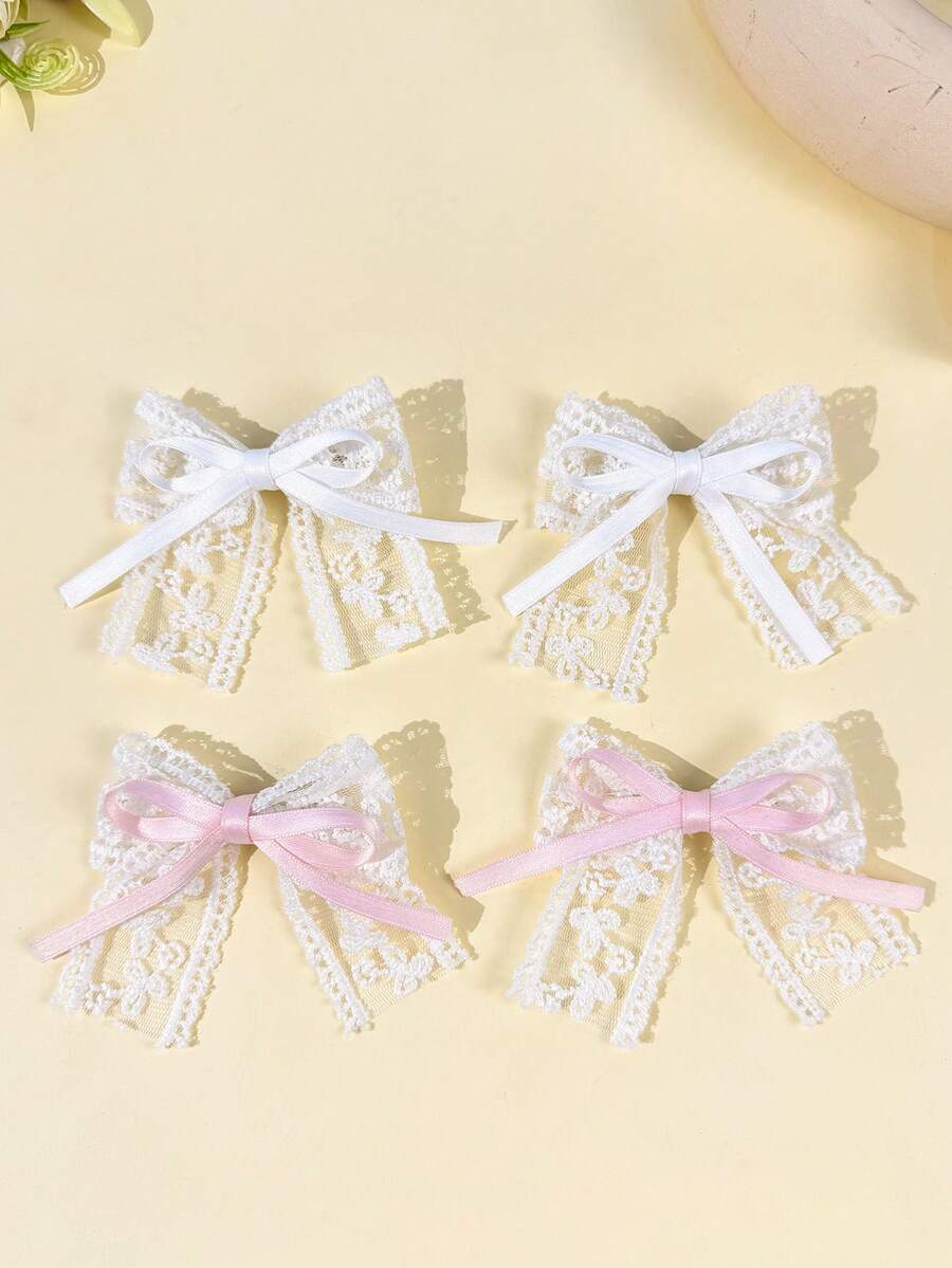 Bộ 4 kẹp tóc ren thêu, kẹp nơ, kiểu dáng dễ thương cho bé gái, phù hợp với váy, hoạt động ngoài trời, chụp ảnh và mọi dịp.