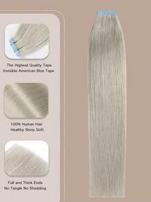20pcs/Pack 12-24 Inch Black Real Human Hair Extensions, Double-Sided Tape, Suitable For Hair Piece Attachment, 50g, Seamless Straight Hair Extensions - SSilver - View 4