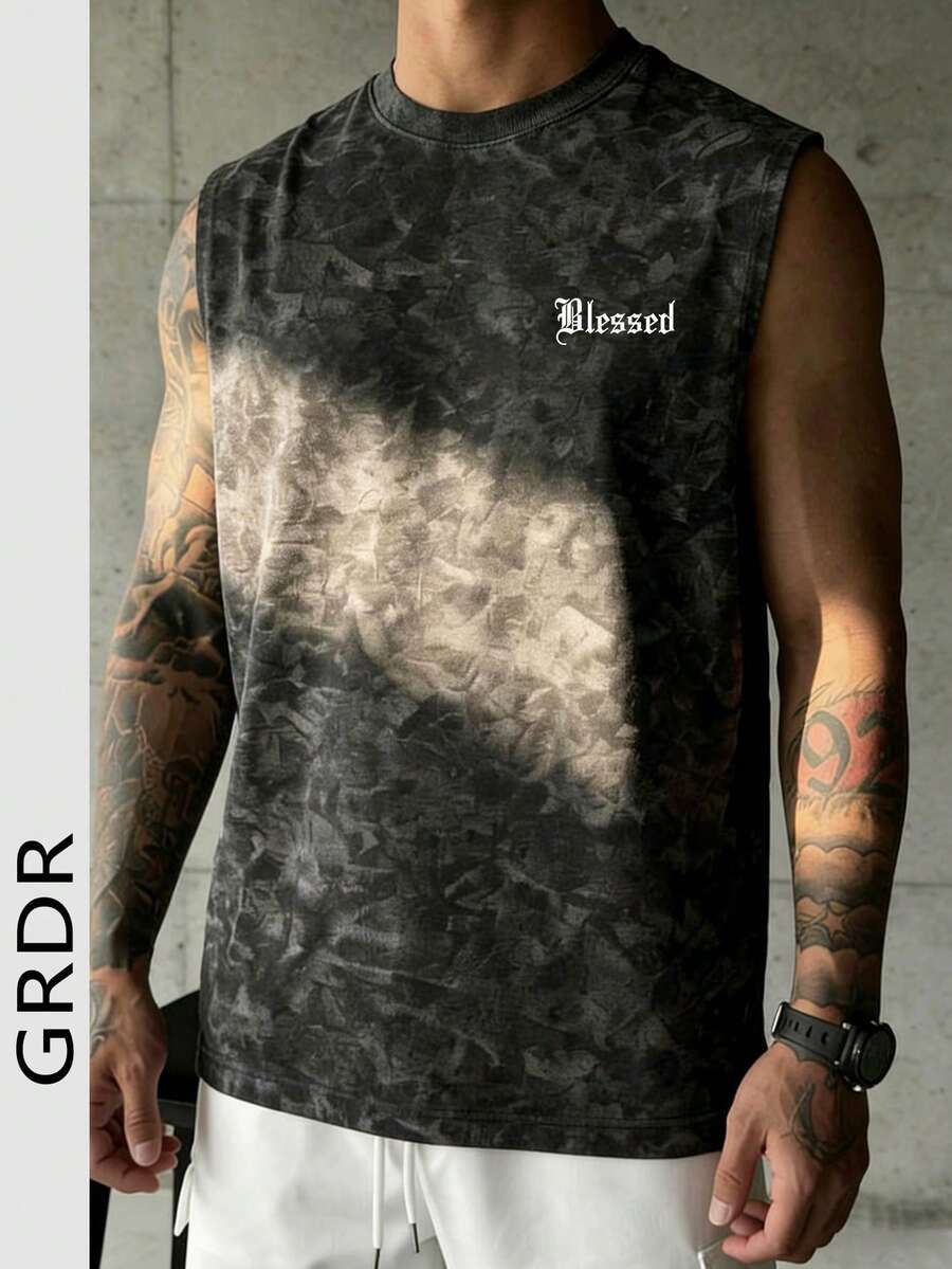 Áo tank top nam GRDR cổ tròn, in họa tiết tối giản phong cách retro, chất liệu vải mài, kiểu dáng đường phố năng động, thoải mái, đa năng. - màu đen - Xem 1