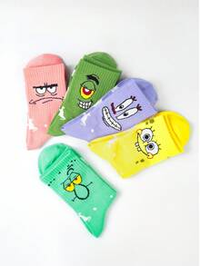 SpongeBob SquarePants Bộ 1/3/5 đôi tất giữ ấm chân chủ đề Giáng sinh - Tất giữ ấm chân hình nhân vật hoạt hình, unisex, họa tiết bông tuyết và cây thông Noel. Quà tặng tất giữ ấm chân mùa lễ hội. - Nhiều màu - Xem 7