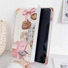 1件装彩咖啡甜点图案360°旋转可折叠平板电脑保护套，兼容iPad 11/A16/第十代/Air4/5/6/Pro 12.9/2024/2025/2020/2021/2022/2023/10.2/10.9/Mini7，Galaxy Tab A8/A9 Plus/S6 Lite/S7/S9FE Plus，适合工作、旅行和居家使用。 - 彩色 - 查看 3