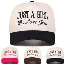 1 Women's "Just A Girl Who Loves Jesus" Trucker Hat, Personalized Letter Embroidery Baseball Cap, Street Fashion Five-Panel Hat, Outdoor Sun Protection Casual Hat, Suitable For Spring, Autumn, Travel, And The Beach. - 彩色 - 查看 11