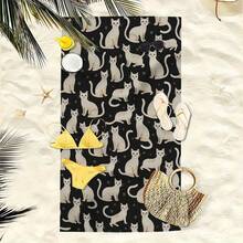1pc Cute Cats Pattern Beach Towel High Water Absorption Quick Drying Soft Lightweight Perfect For Yoga Swimming Camping Soft Texture Towel - A - Xem 3