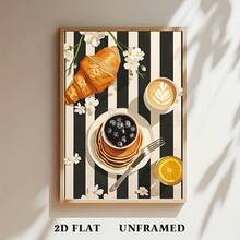 1pc Breakfast Scene Poster, Croissant & Pancake Canvas Painting, Retro Wall Art, Modern Decorative Painting, Suitable For Gifts, Home & Dorm Decor, Bedroom & Living Room, Frameless 2D Flat, Perfect Room Decoration - I - View 1