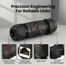 40Gbps Shielded Industrial Coupler Kit, Suitable For Cat7/Cat8 Outdoor RJ45 Connectors, With 2 Tail Clip Terminals, All-Weather Infrastructure Grade - 40Gbps | POE++ | Shielded 1+2 - View 2
