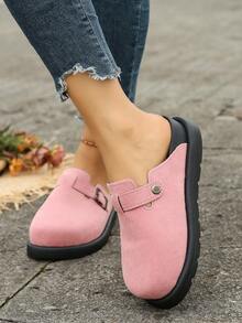 New Retro Multi-Color Birkenstocks Thick Sole Buckle Slippers, Black Sole Contrast Color, Suitable For Home, All Seasons - Pink - View 4