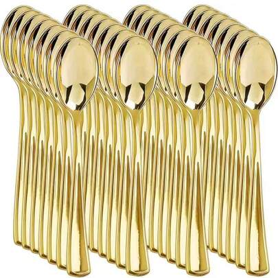 150/100/75/50/25/10 Pcs Gold Reusable Cutlery Set, Includes Forks, Spoons, Cake Forks, Dessert Spoons, Salad Forks, Pasta Forks & Spoons, Suitable For Birthday, Wedding, Party, Family Gathering, Team Building, Outdoor BBQ, Camping, Banquet, School Supplies, Graduation Ceremony, Holiday Party And More Occasions