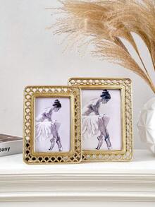1 pieza Marco de fotos decorativo con patrón floral 3D de estilo minimalista moderno, material de resina con tono dorado para decoración del hogar, apto para uso horizontal y vertical, ideal para decoración de dormitorio, estudio, escritorio de oficina, regalo de cumpleaños o graduación - 1PC - Ver 1