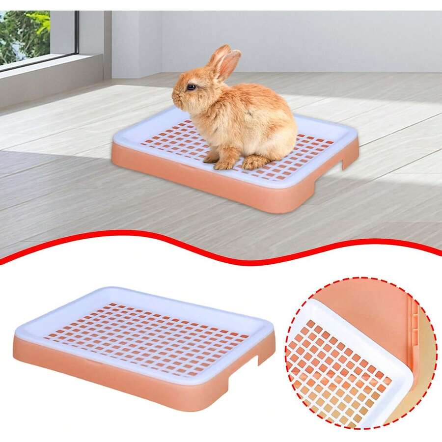 1件裝兔子便盆 可拆卸塑膠小動物廁所托盤附格柵 轉角便盆 易清洗 適用倉鼠、天竺鼠、兔子、雪貂的小寵物如廁訓練盒 - 均碼 - 查看 1
