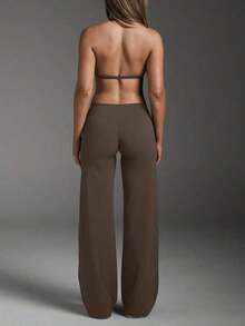 Pantalones acampanados ajustados de unicolor elegantes y modernos para el trabajo y el deporte para mujer, primavera - Camel - Ver 7