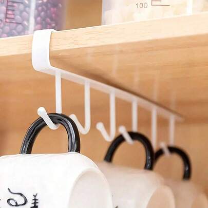 Versatile 6-Hook Kitchen Organizer - Easy Install Metal Storage Rack For Cups, Mugs & Clothes - Space-Saving Design