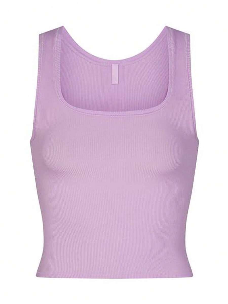 SKIMS Cotton Rib Tank | Ribbed Jersey Vest, Body-Hugging Stretch Cotton Cami For Everyday Lounge & Layering - 糖梅 - 查看 1