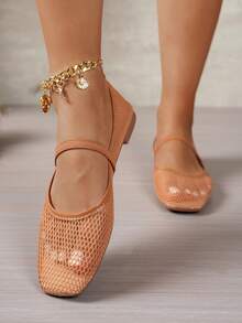 Giày lười lưới rỗng cho nữ, giày búp bê thời trang, thoải mái, nhẹ nhàng, phù hợp cho việc đi lại hàng ngày, giày lười thoáng khí mùa hè. - màu vàng đất - Xem 4