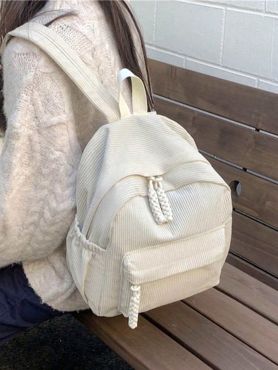 Solid Color Corduroy Fabric Fashion Versatile Minimalist Backpack For Women, Back To School