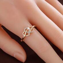 1pc Delicate Double Heart Design Cubic Zirconia Inlaid Women's Ring, Gift For Lover - Multicolor - View 7