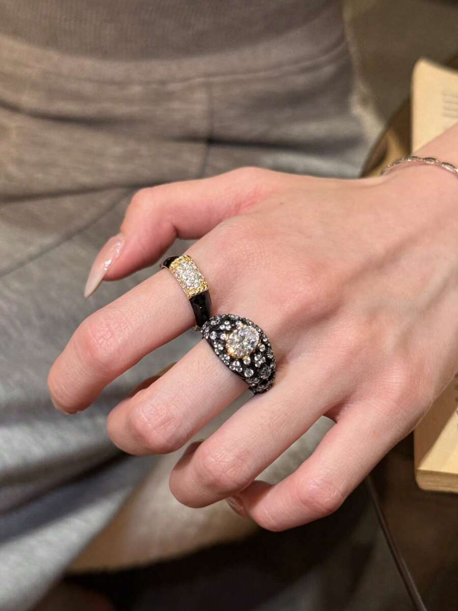 两件套几何造型开口戒指，适合女士日常佩戴 - 彩色 - 查看 1