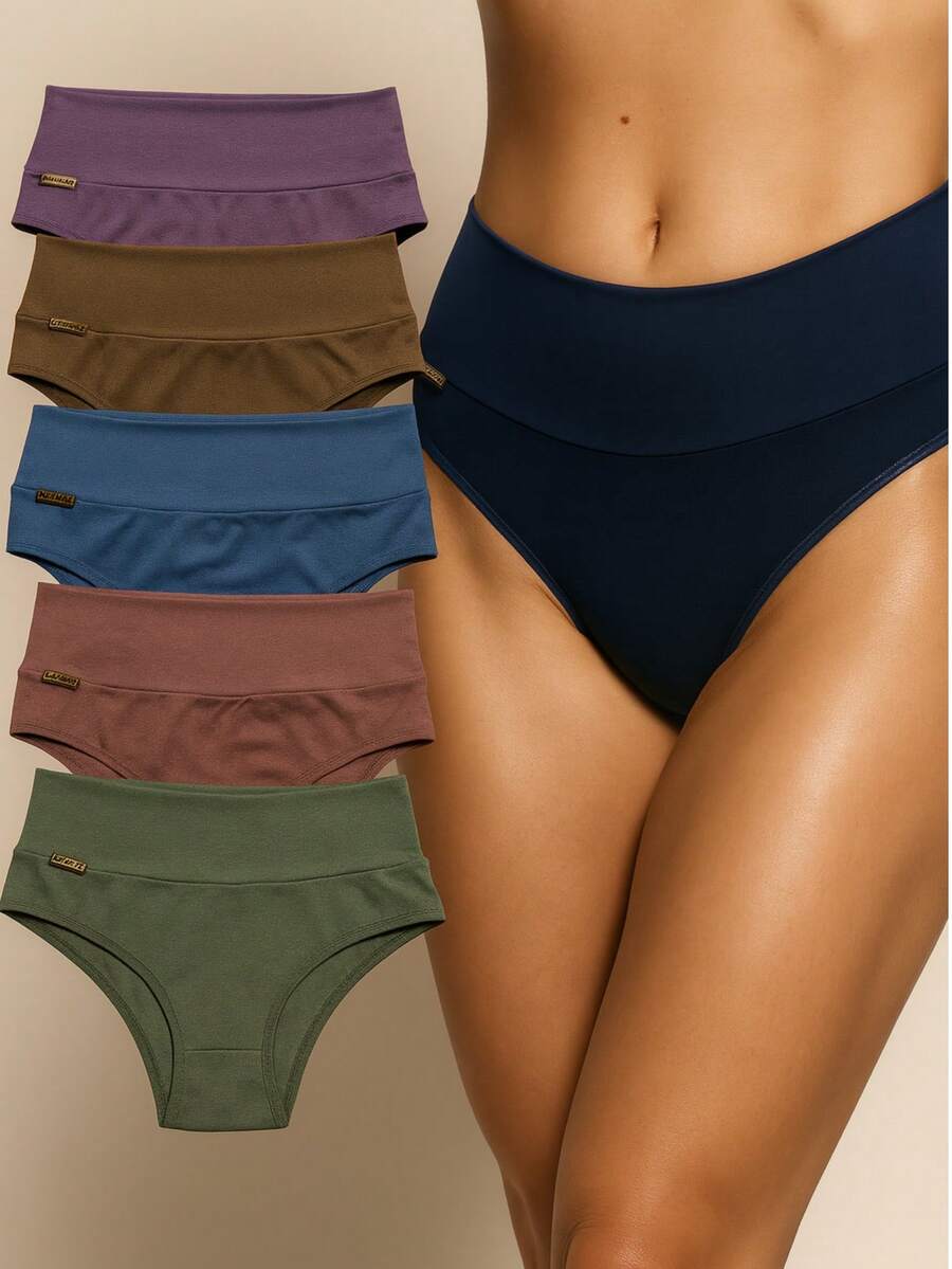 Kit 5 Gabi Cotton Panties With Comfortable Double Waistband And Low Compression For Postpartum - 彩色 - 查看 1
