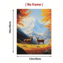 1 lámina de tela sin marco "Cérvol y Paisaje Montañoso", Arte Natural del Valle Otoñal, 30.48x40.64 cm, Decoración para Hogar, Dormitorio o Oficina - Sin marco - Ver 1