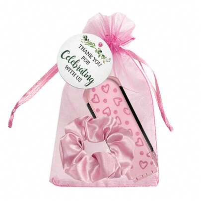 Set de 4/20 piezas que incluye cepillo de pelo plegable con patrón de corazón rosa, espejo, tarjetas, bolsa con cordón y lazos para el cabello, adecuado para mujeres, damas de honor, regalos de boda, celebraciones de boda, fiestas de cumpleaños, Día de San Valentín, Día de la Madre