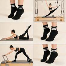 1/3/6 paires de chaussettes de yoga antidérapantes pour femmes, adaptées pour le yoga, le pilates, le ballet, le port à l'hôpital avec un design antidérapant - Multicolore - Voir 3