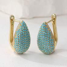 Vintage Luxury Synthetic Turquoise Earrings, Fashionable Elegant Elegant, Suitable For Daily Wear And Vacation, An Ideal Gift For Her - Gold - View 2
