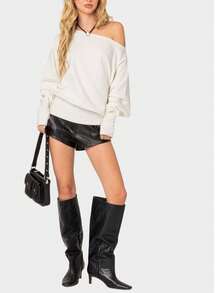 Edikted Women's Off The Shoulder Sweatshirt Casual Long Sleeve Loose Fit  Oversized Pullover Top - Kem - Xem 2