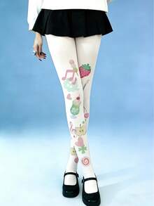 1 Pair Women's Velvet Printed Text Tights, Slim Fit Comfortable Fashionable Sexy Unique, Suitable For Daily Wear, Work Commute And Going Out - Multicolor - View 23