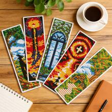 6pcs Starry Sky Theme Cross Stitch Bookmarks, Night Landscape DIY Embroidery Bookmarks, Astronomy Lover's Handmade Reading Gift - Multicolor - View 9