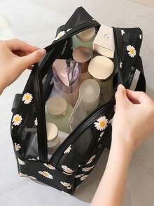 1 buah Tas Kosmetik Jaring Daisy Portabel Kapasitas Besar - Hitam - View 3