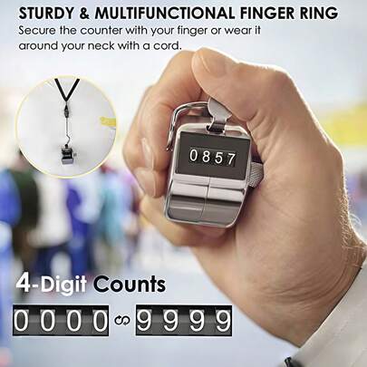 Máy đếm cầm tay cơ học 4 chữ số bằng kim loại (0-9999), không dùng pin, đếm một lần nhấn, máy đếm/hẹn giờ cầm tay tiện dụng, núm vặn bằng kim loại, thích hợp cho luyện tập golf, huấn luyện thể thao, quản lý hàng tồn kho, đồ chơi ngoài trời, hoạt động cha mẹ - con cái, trường học, văn phòng, vận động viên, đan len, sử dụng cá nhân, kê đầu gối, câu cá, dã ngoại, cắm trại, mũ bóng chày, quà tặng.