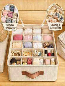 A Stylish, Multi-Functional Underwear Organizer Featuring 20 Compartments And A Leather Handle For Quick And Easy Access. Equipped With Multiple Independent Dividers, It Offers Comprehensive Dust Protection And Is Fully Washable. Constructed With A - A - View 10