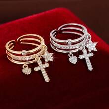 1pc Minimalist Geometric Design Cubic Zirconia Inlaid Adjustable Ring For Women - Multicolor - View 10