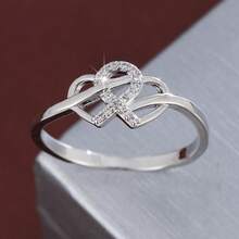 1pc Delicate Double Heart Design Cubic Zirconia Inlaid Women's Ring, Gift For Lover - Multicolor - View 13