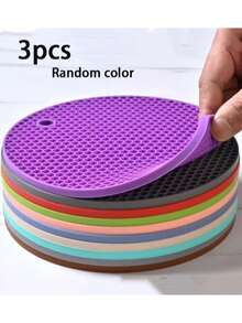 1pc/10pcs Random Color Silicone Heat Resistant Placemats - Round Non-Slip Pot Holder Mats For Kitchen Countertops & Dining Tables,Silicone Heat-Resistant Mat,Household Casserole Anti-Scald Pot Mat, Dining Table Mat,Coffee Coaster - Multicolor - View 14