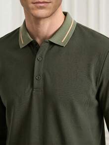 Officeau Men's 1pc Casual Quarter Button Long Sleeve Polo Shirt, Suitable For Spring And Autumn, For Golf, For Fall - Army Green - View 7