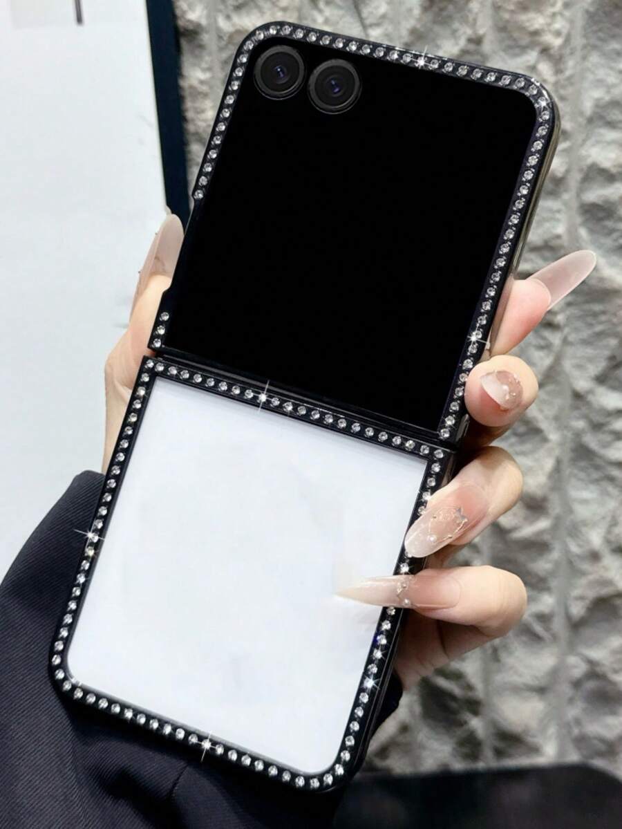 奢华闪亮水钻镶边透明手机壳，兼容三星 Galaxy Z Flip 7、Z Flip 6、Z Flip 5、Z Flip 4、3 5G 透明保护套