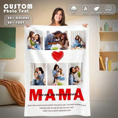 Customized Mother's Day Blanket, Personalized Flannel Throw Blanket With Name And Text, Warm, Soft And Comfortable, Mother's/Grandmother's Gift From Daughter/Son, Personalized Family Text Printed Blanket, Warm And Cozy Blanket, Family Gift, Birthday Gift, Friend Gift, Gift For Her, Gift For Parents