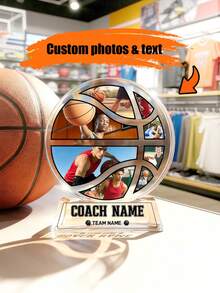 1pc Customizable Photo & Text Basketball Photo Collage Acrylic Block - Personalized Basketball Photo Collage Plaque With Custom Name & Team Name | Basketball Thank You Gift | Basketball High School Graduation Gift - Multicolor - View 3