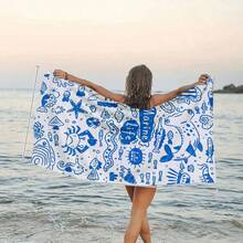 1pc Cartoon Marine Life Printed Beach Towel, Soft Microfiber Quick Dry Towel, Ideal Summer Gift For Family And Friends, Essential For Beach, Pool, Camping, Travel - Multicolor - View 4