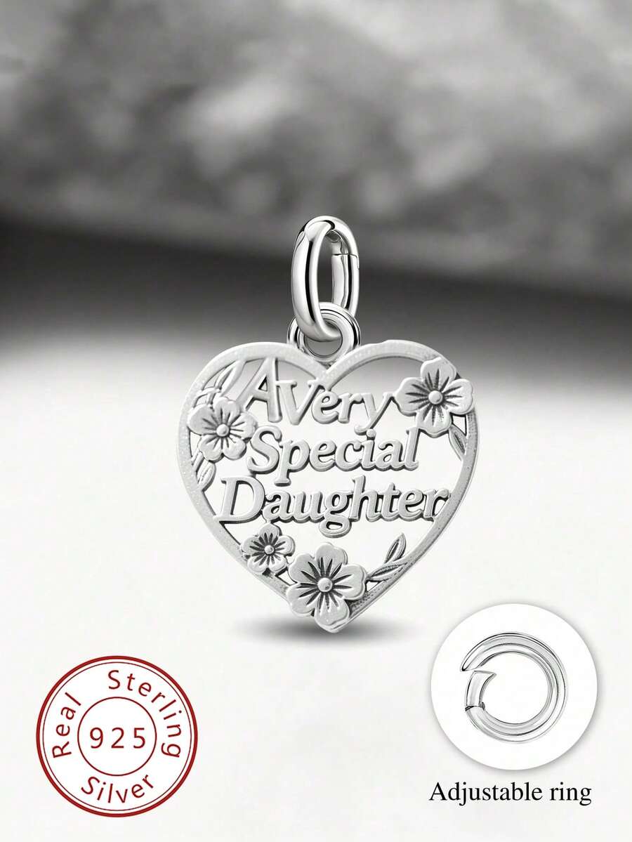 1件简约独特925纯银女儿吊坠，DIY饰品，男女皆宜，圣诞礼物 - 款式4 - 查看 1