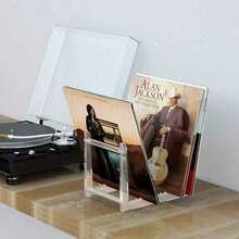 Clear Vinyl Record Stand Holder For Desktop Album Storage, Acrylic Vinyl Record Shlef Display 25 LPs - White - View 2